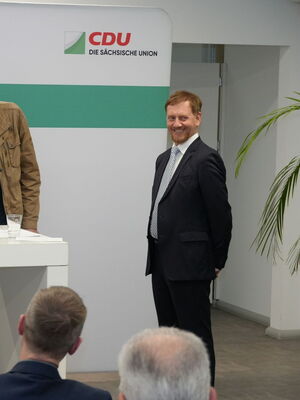 "Anpacktour der CDU" in Oederan, im Bild: Susan Leithoff, Gerald Pistl und Michael Kretschmer© Andreas Schettler 2026